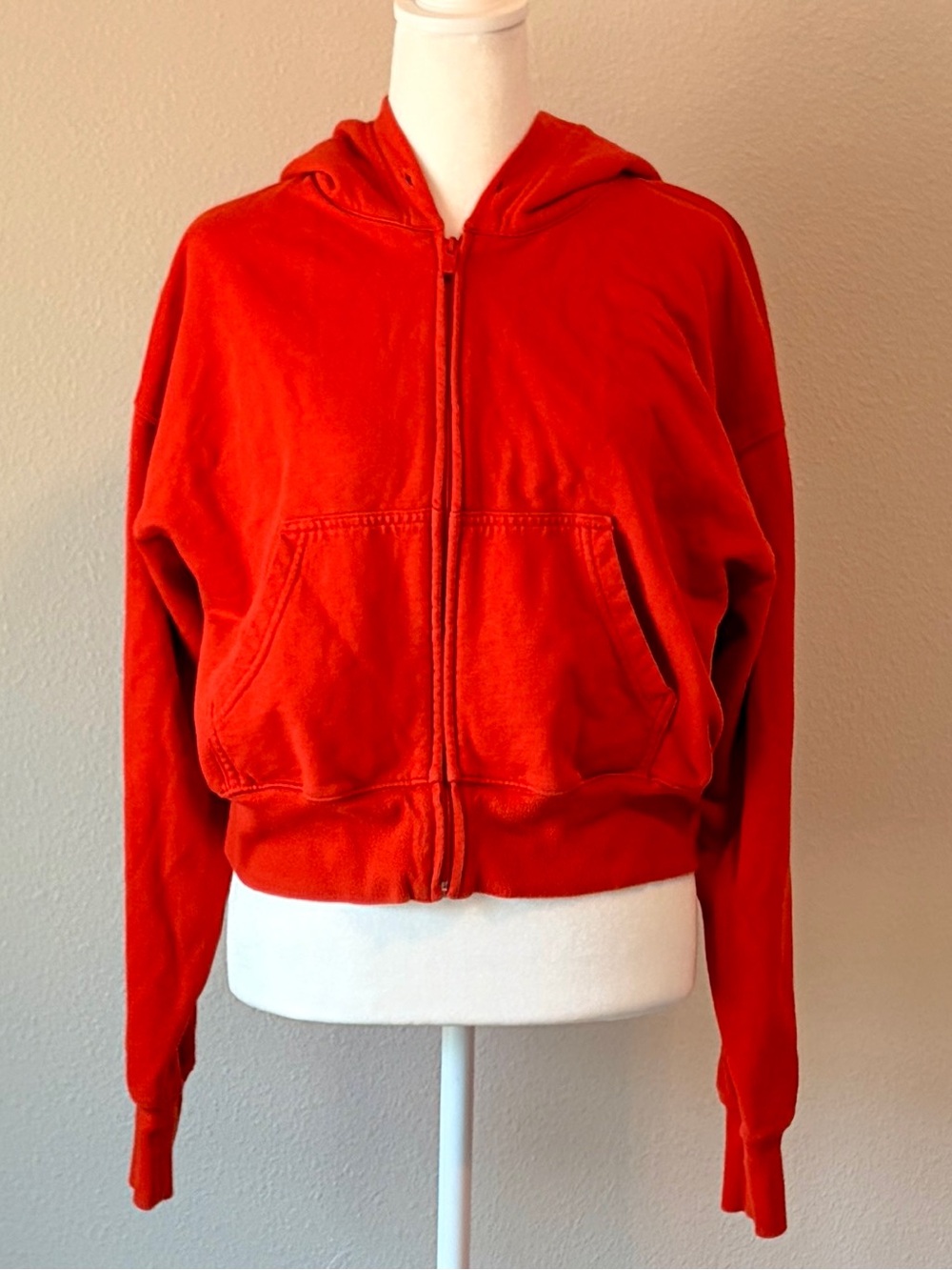 Aritzia TNA Sweatfleece Cropped Full Zip Hoodie Oversized Orange